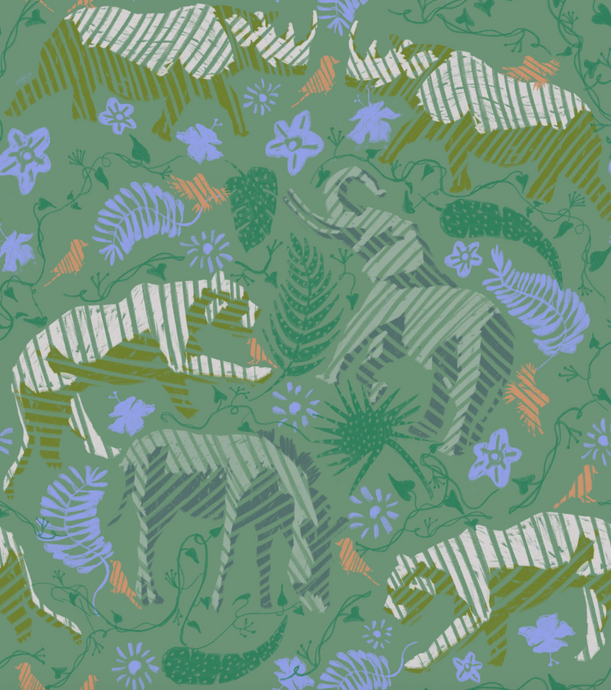 'Rhino, Kelly Green' Fabric