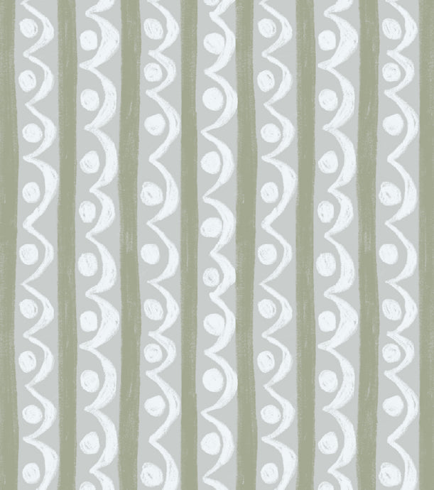 'Graphic Waves, Gray + Sage' Wallpaper