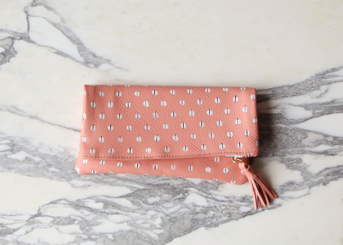 White Dot Leather Clutch